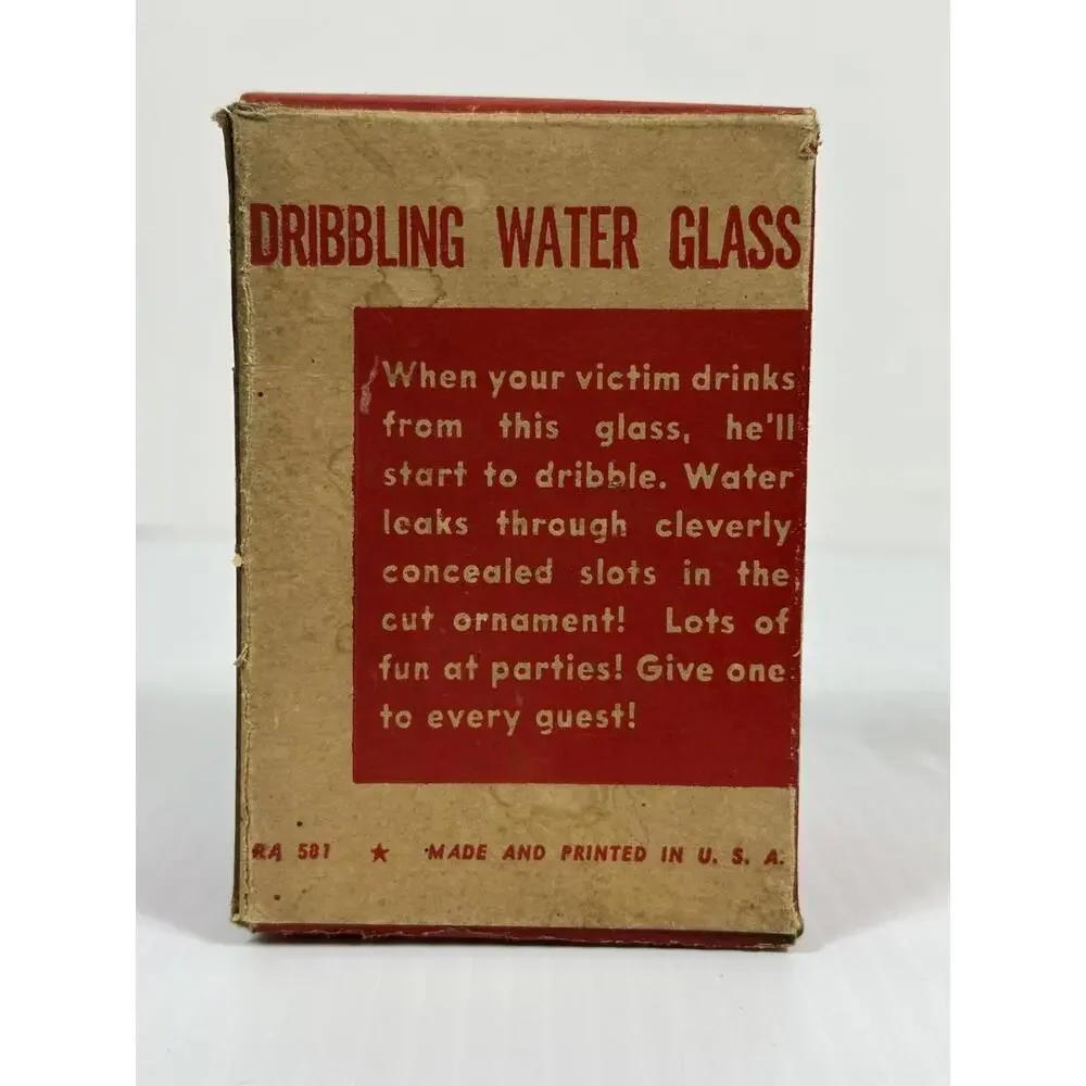 VINTAGE GAG GIFT NOVELTY DRIBBLING WATER GLASS‎ WITH THE ORIGINAL BOX